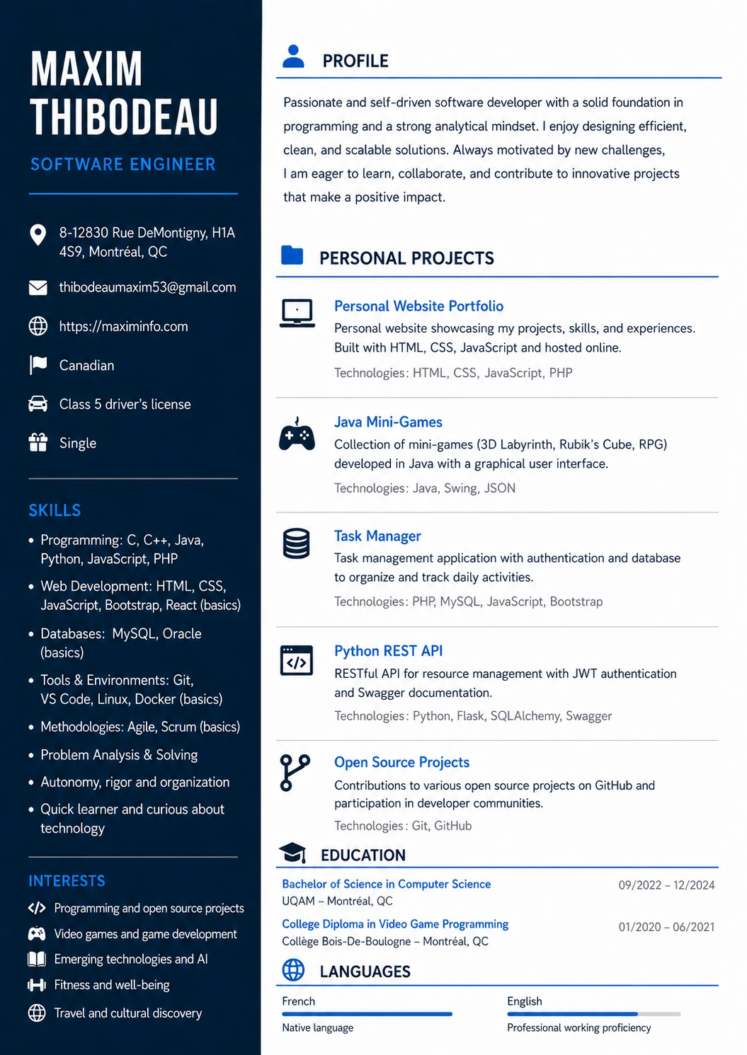Maxim Thibodeau English CV image